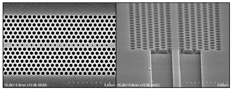 E-beam lithography와 RIE 제작한 광결정 구조의 SEM 사진