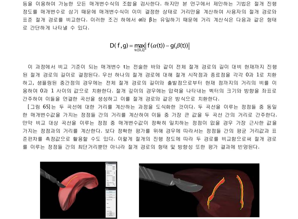 – 절개 숙련도 평가 시스템의 화면 구성 그림 67 – 사용자의 훈련 동작에 의해 생성된 절개면