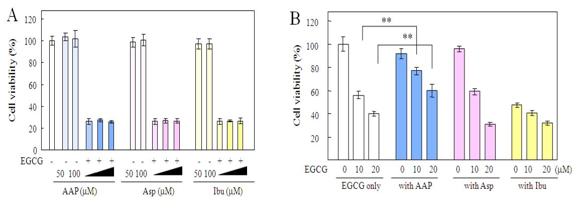 Changes in cytotoxic effects on EGCG and the over-the-counter (OTC) drugs by different sequence of treatment scheme.