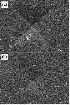 (a) PMMA/실리카 (DMDES) 및 (b) PMMA/실리카 (TEOS) 나노복합체의 Vicker