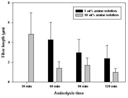 Aminolysis 시간에 따른 나노섬유의 particle 길이의 변화