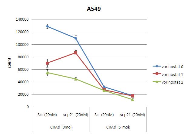 Suppression of p21 induction by p21 siRNA induced synergistic cytotoxic interaction of 24 (CRAd) and vorinostat.