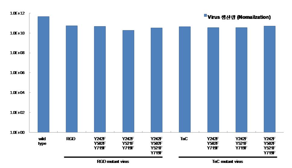 RGD, TNC mutant virus의 virus 생산량