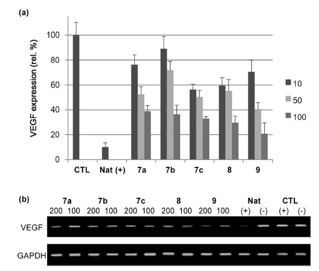 VEGF의 상대적인 발현 양, (+/-) lipofectamine, Nat: 가공하지 않은 siRNA, 아미노산(5‘)-알킬사슬(2’, 3‘)-몰비율 (지질: siRNA) 로 표기됨.