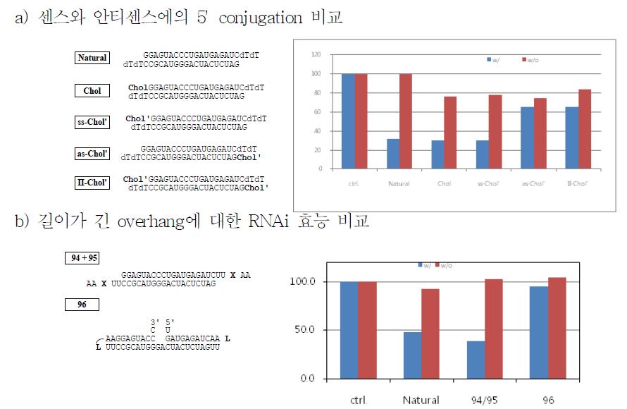 VEGF의 발현 양에 따른 RNAi 효능, 안티센스의 5