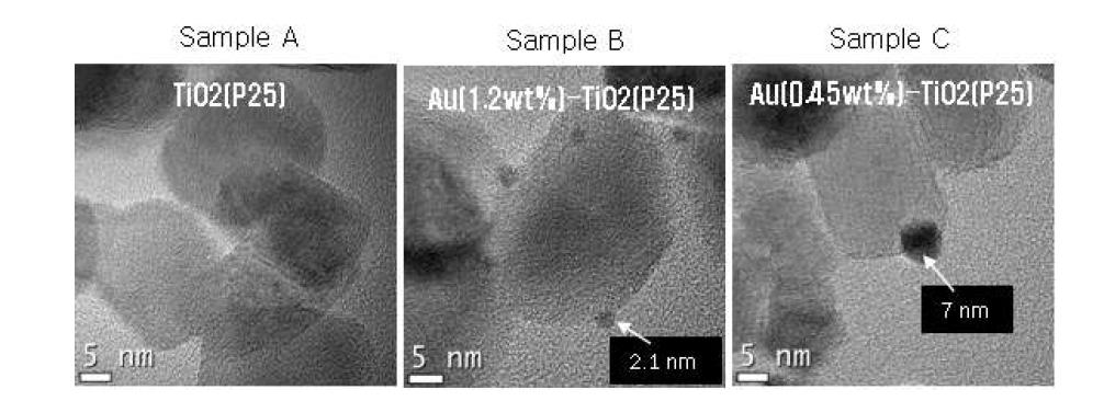 TiO2와 Au-TiO2 분말의 morphology