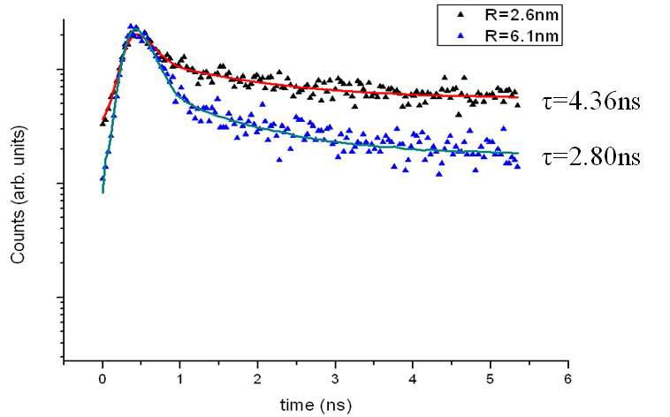 시간상관 단일 광자 계수 장치와 NSOM을 결합한 시스템으로 CaSe QD의 형광소멸시간 측정