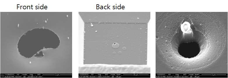 Polyimide 로 제작된 patch hole의 SEM image