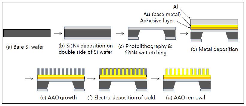 Gold nanorod array (GNR) 제작을 위한 공정도