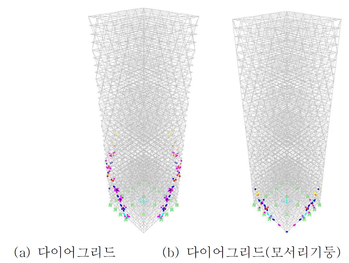 모서리 가새 5개 제거시 소성힌지 분포