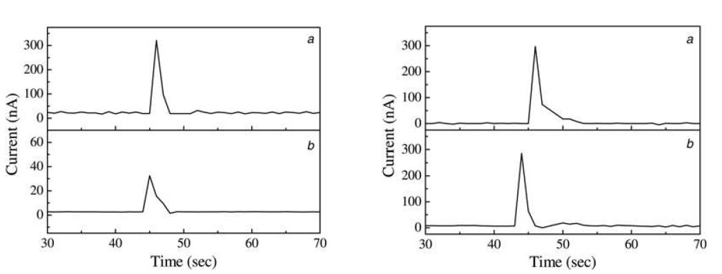 (좌) PB-ITO electrode 와 일반 ITO electrode 에서 1mM BPA 검출, (우) Twisted microchannel 과 Straight microchannel에서 1mM BPA 검출
