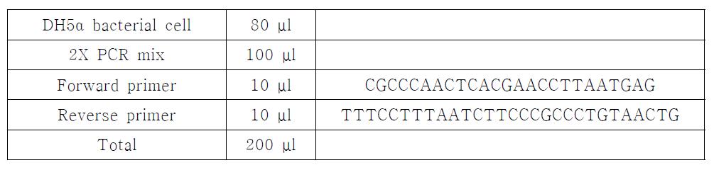 PCR chip에 사용된 chemical 및 primer