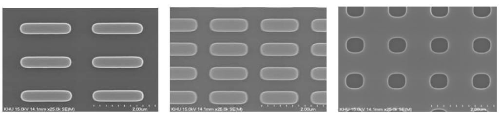 3차원 나노구조 분석을 위하여 제작한 시료들의 SEM 사진.
