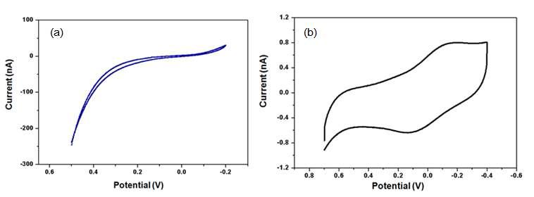 (a) 나노간극의 CV 측정값 (b) 고정화된 재조합 단백질의 CV 측정값