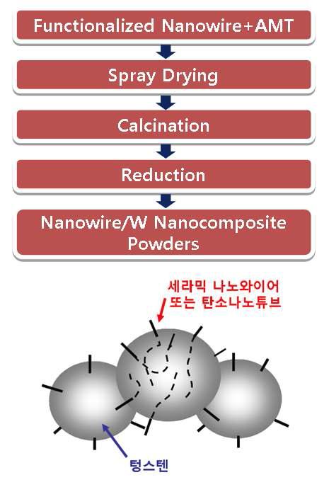 세라믹 나노와이어 강화 텅스텐 나노복합분말 제조공정.