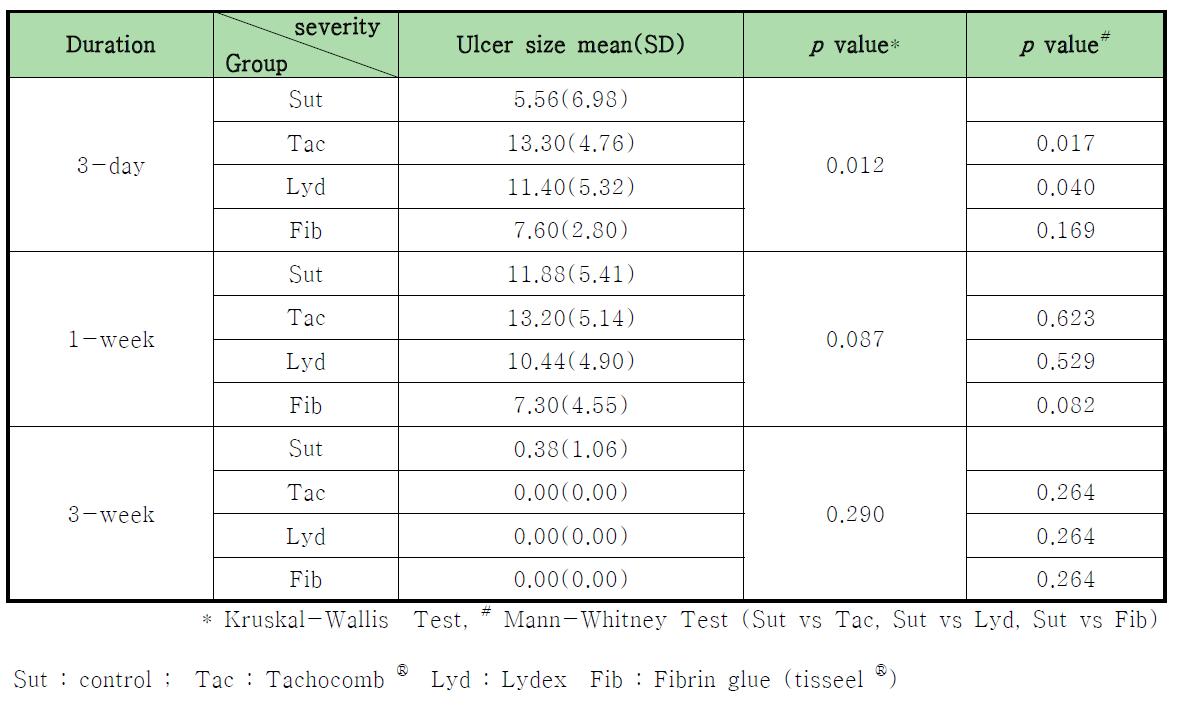 Ulcer size measures