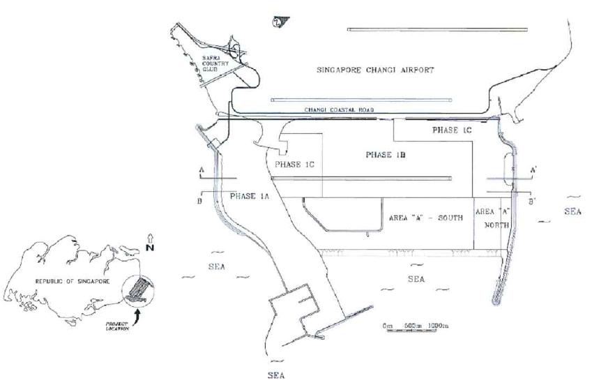 Changi 동부 매립현장의 위치와 계획도