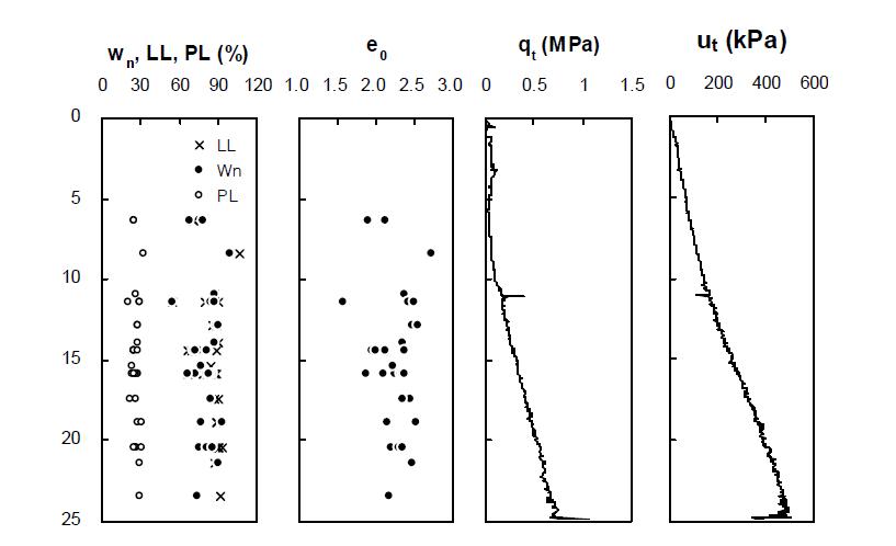 소산시험 지역의 기본물성시험 및 PCPT 측정 결과
