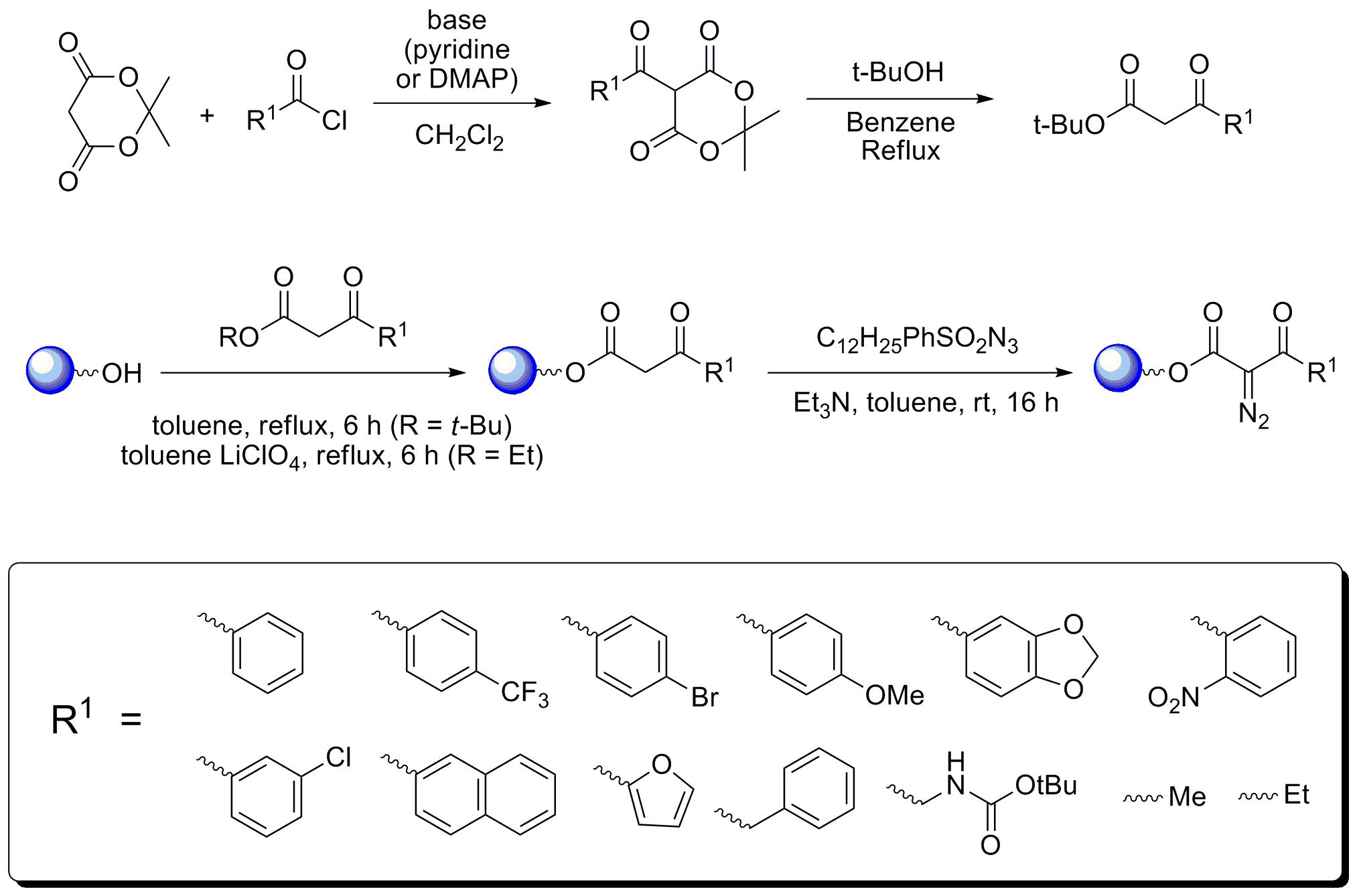 Preparation of resin-bound α-diazo-β-ketoesters