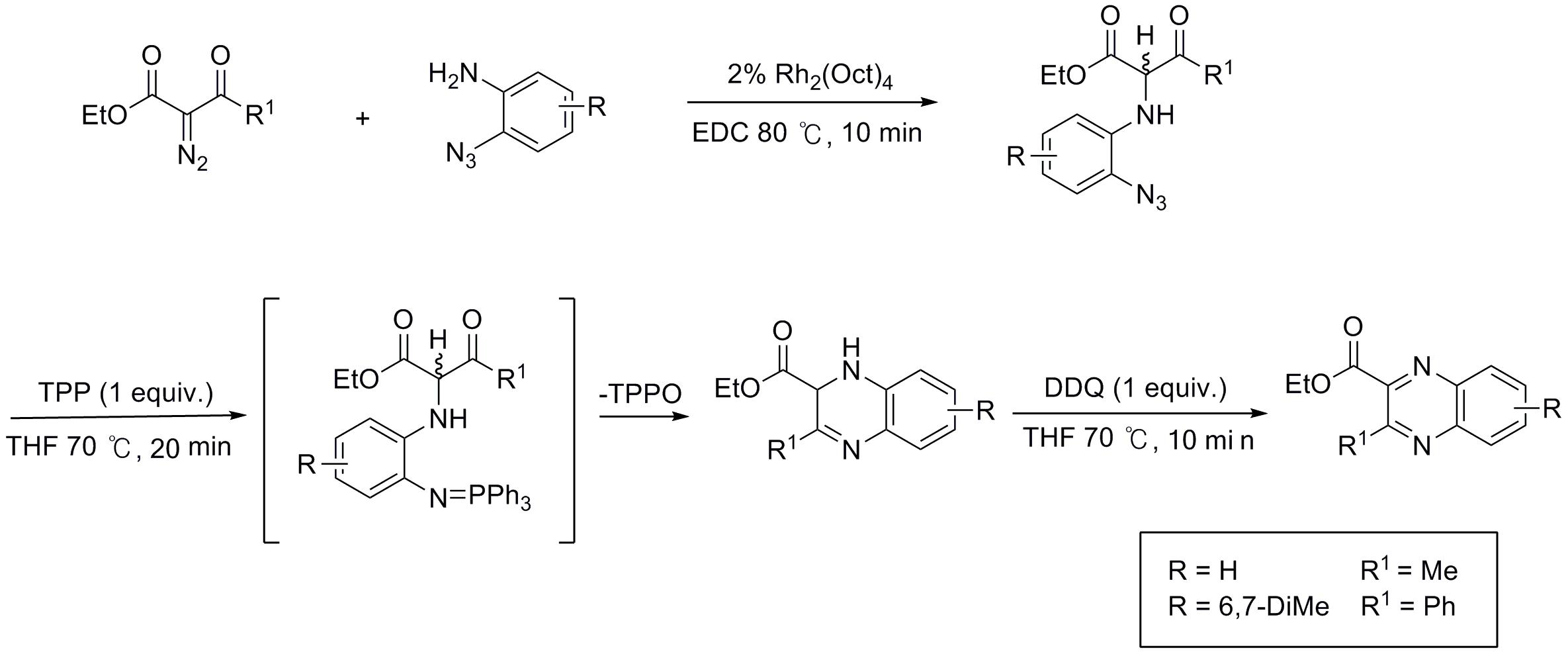 Solution-phase synthesis of quinoxaline from diazocabonyl compounds and o-azidoalines