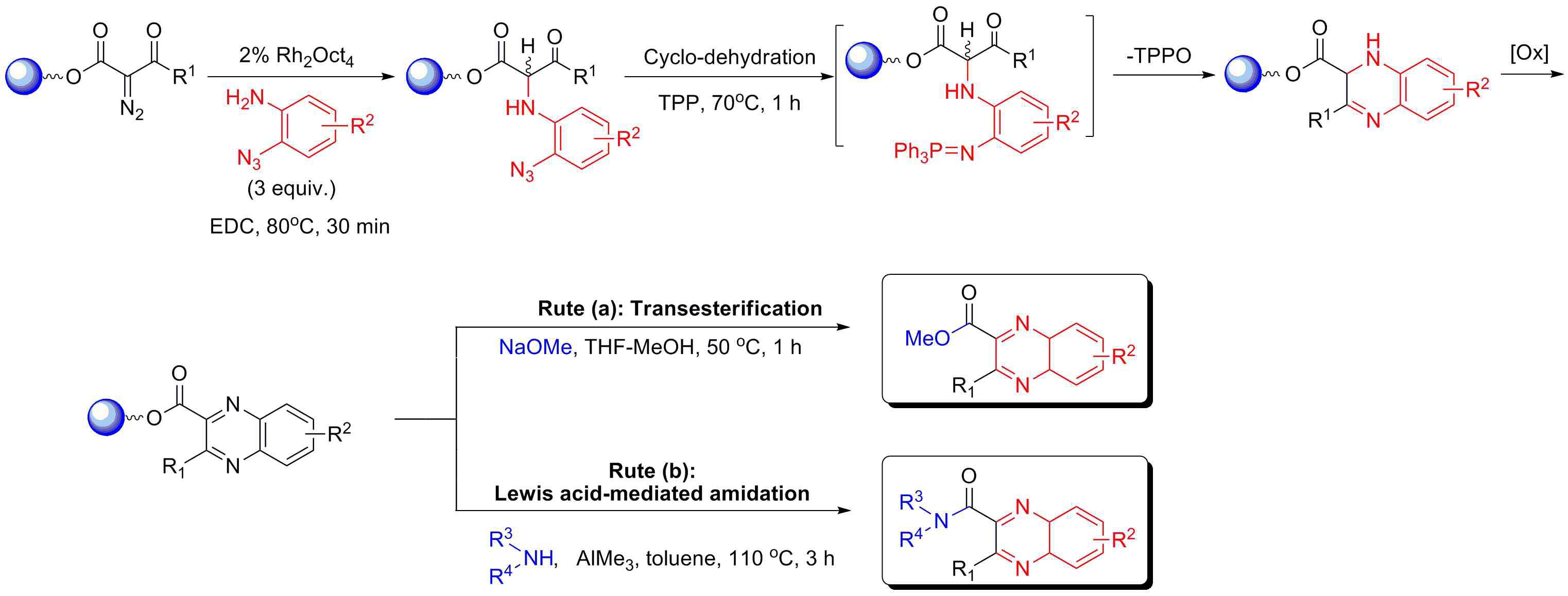 Common precursor approach: Solid-phase synthesis of quinoxaline library from polymer-bound α-diazo-β-ketoesters, o-azidoaniline and amines