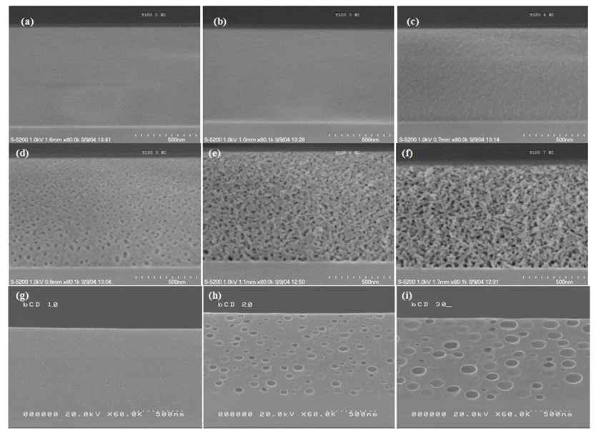 FE-SEM photographs of the cross section of various porous films.
