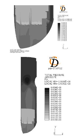 Fig. 3.32 Total pressure contour in downcomer and lower plenum.