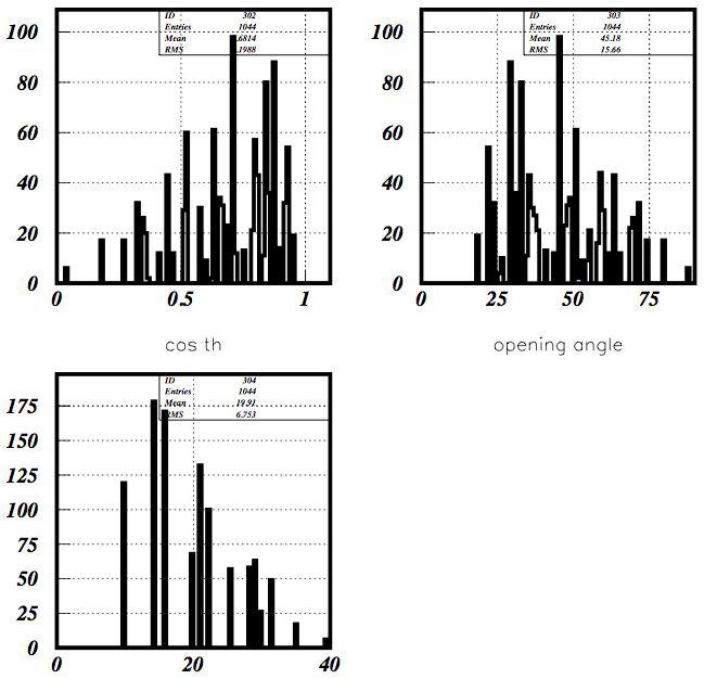 γ Cluster Hit Information (up : decay anglebottom : two γ hit position distance)