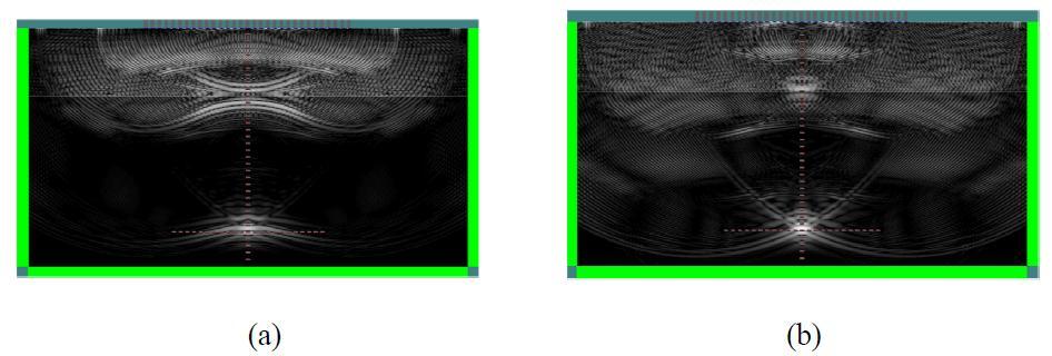 Snapshots of time-reversed back-propagated wavefield at different time instants