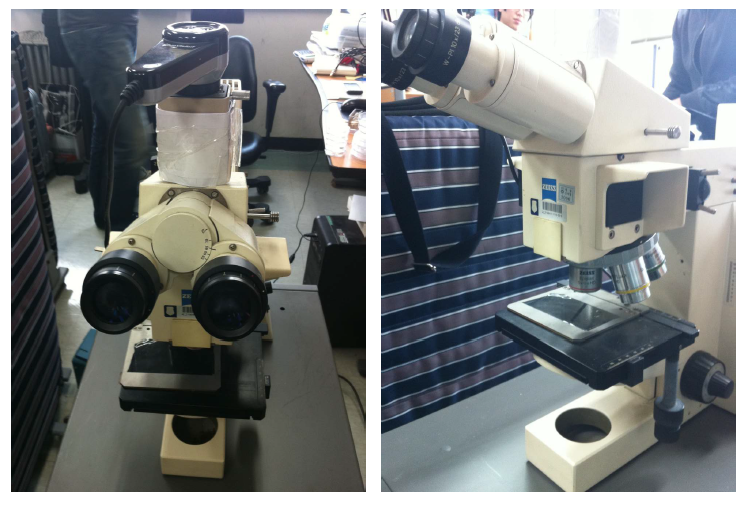 Optical microscope (Carl zeiss Co., Ltd.) and CCD camera (DV-2M, Blue focus, Inc.)