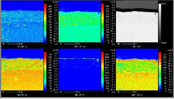 EPMA를 이용한 산화 실험 시편의 표면 근처 mapping 결과
