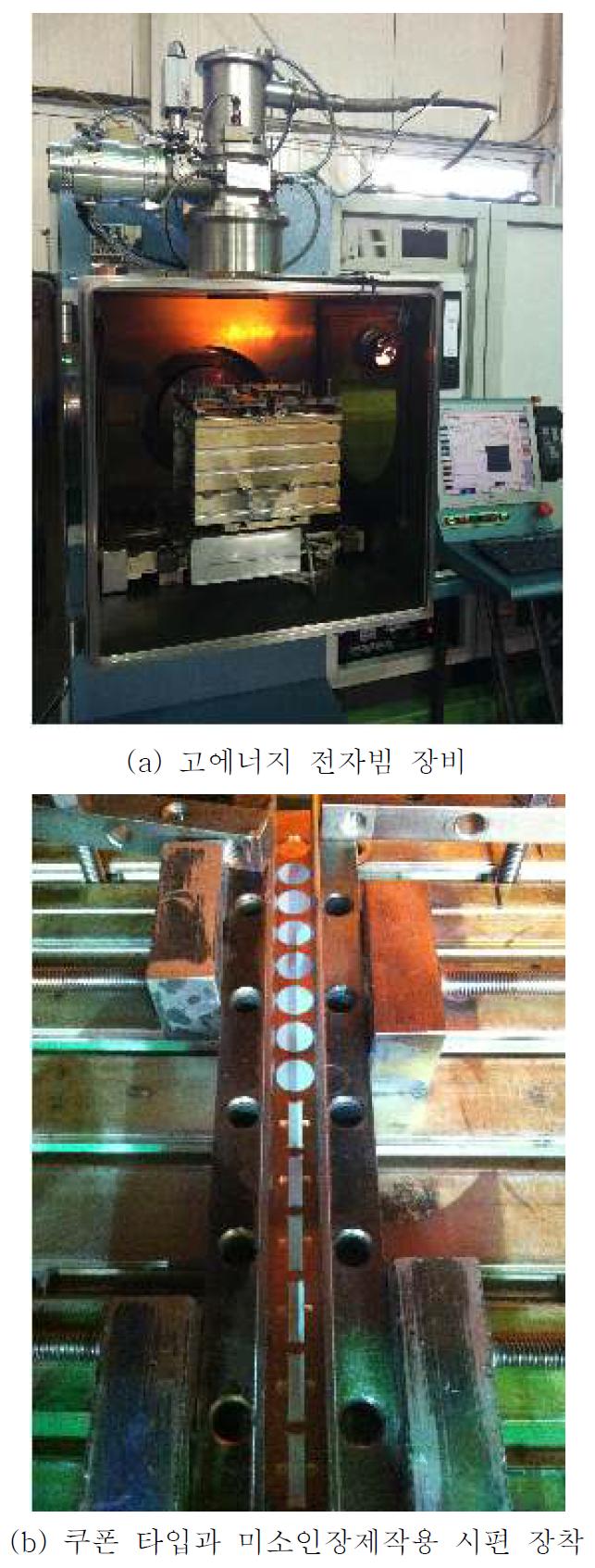 고에너지 전자빔 장비와 시편이 장착된 후의 모습