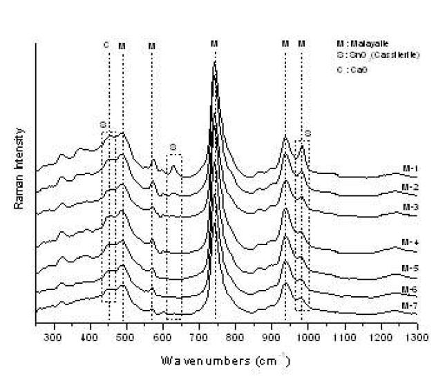 Raman spectroscopy spectra of samples fired at 1200℃/2h.