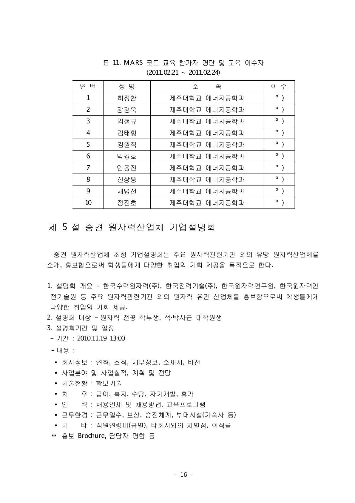 MARS 코드 교육 참가자 명단 및 교육 이수자