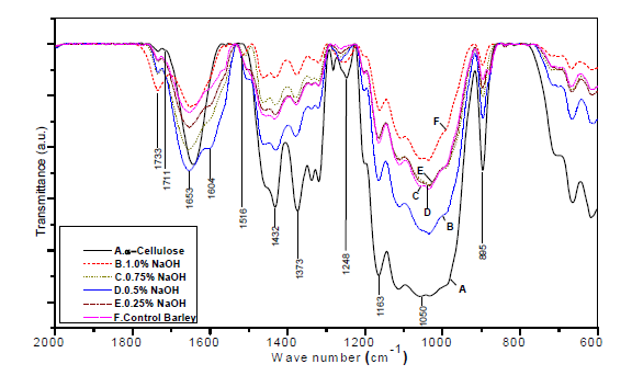 The FT-IR spectra of barley straw.