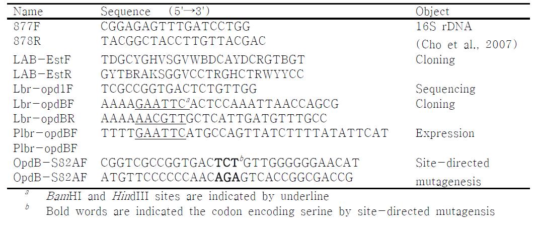 List of oligonucleotide primers in this study