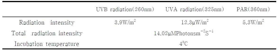 자외선 노출 실험의 빛 조건