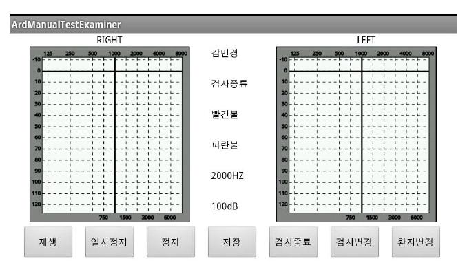 스마트폰 기반의 휴대용 순음 청력검사용 S/W 중 검사자측 화면.