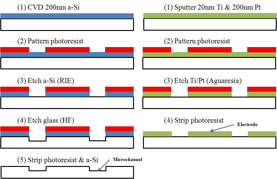 전극 및 마이크로 채널이 통합된 Microfluidic chip FAB 공정