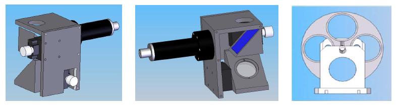 (좌, 중) Dichroic mirror 와 folding mirror part (우) emission filter wheel