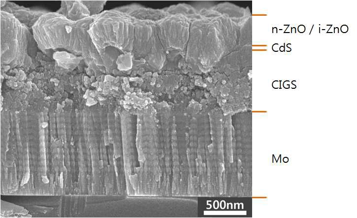 완성된 CIGS 태양전지 측면 SEM image