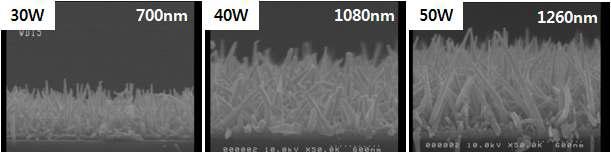 인가파워에 따른 ITO nanorod의 SEM image