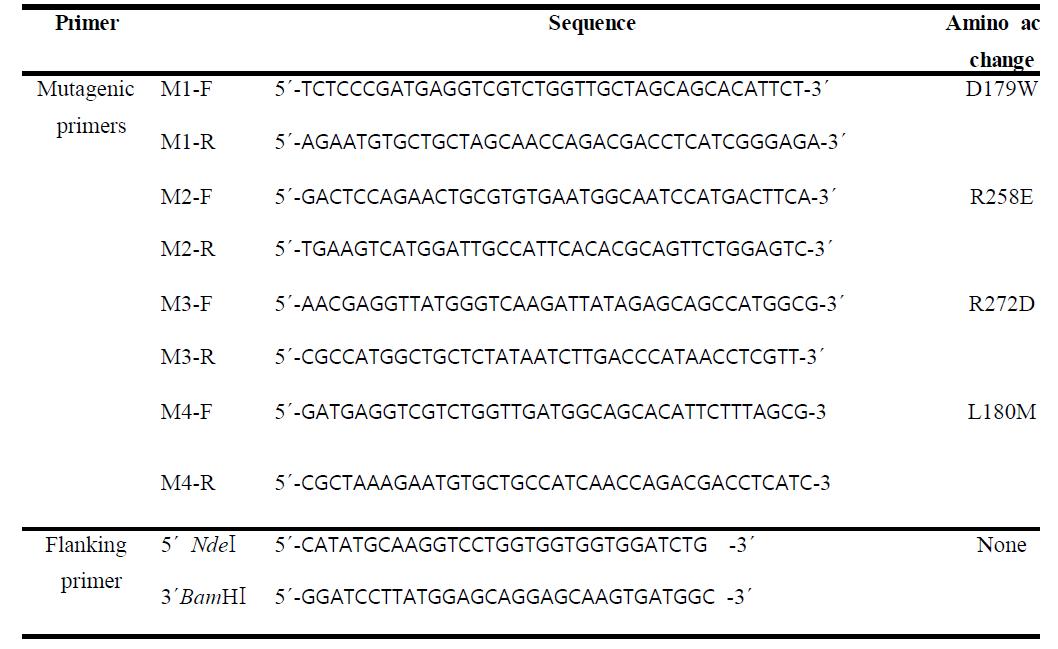 돌연변이 제작에 사용한 primer