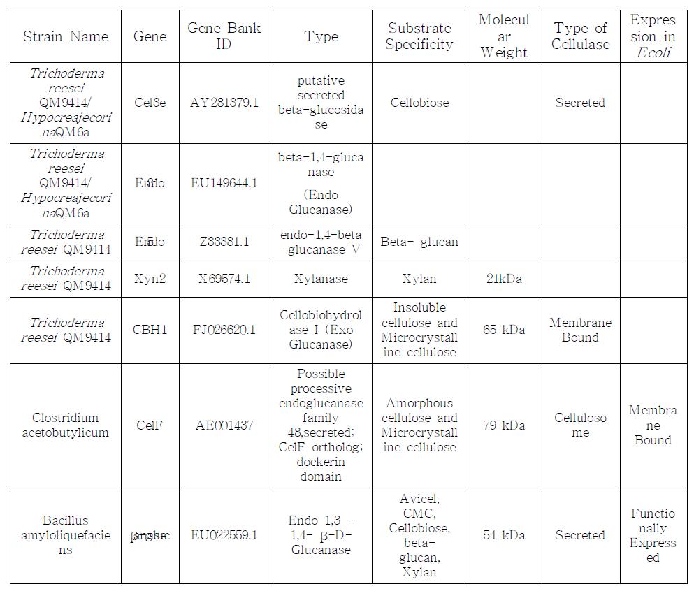 Cellulose 분해효소 유전자 정보