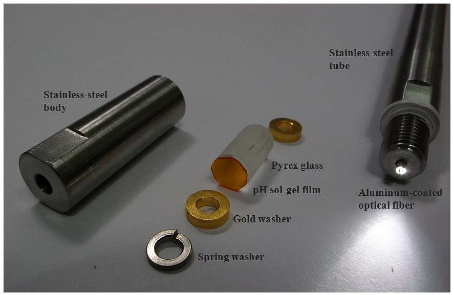 그림 3-4-4 금코팅 와셔를 사용하여 제작된 고온 pH 센서의 부품