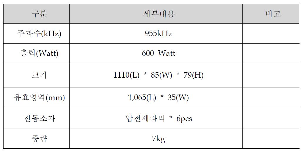 1MHz 진동자 사양