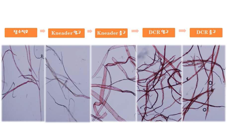 생산공정 중 단계별 섬유형태의 변화.