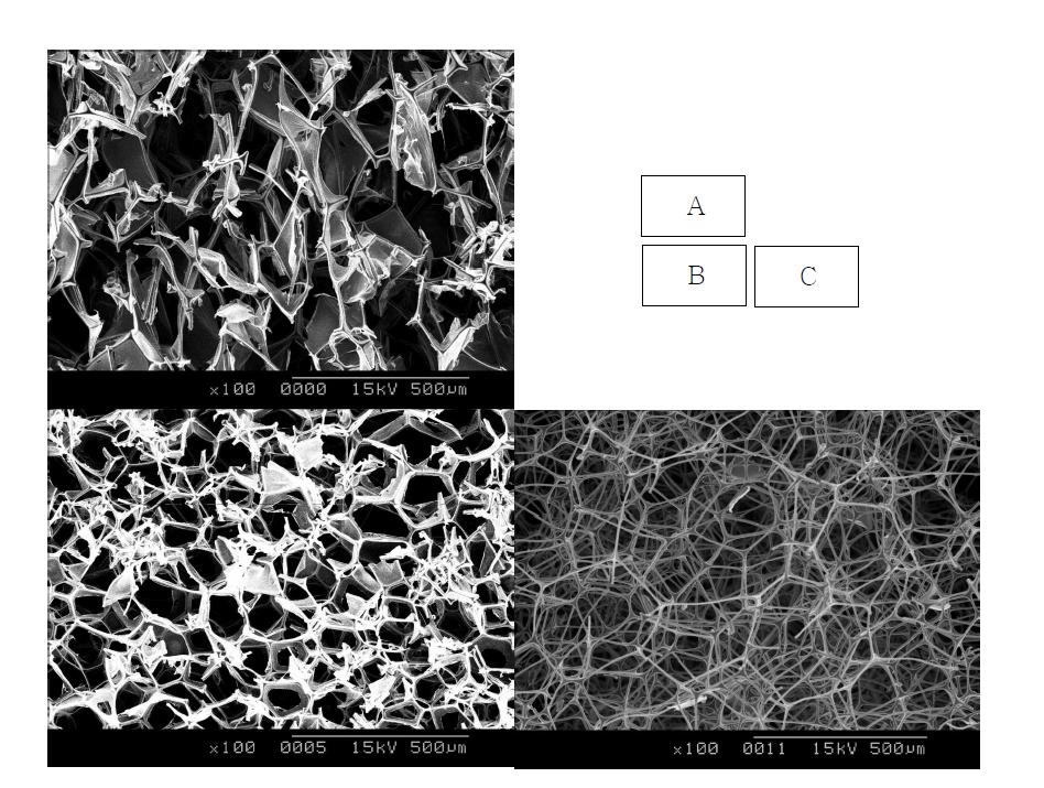 SEM image of foam structure by using various surfactant