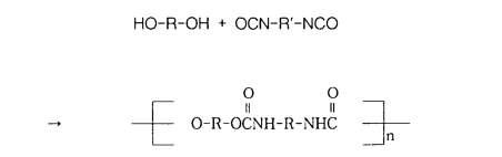 The synthetic reaction and structural formula of the polyurethane