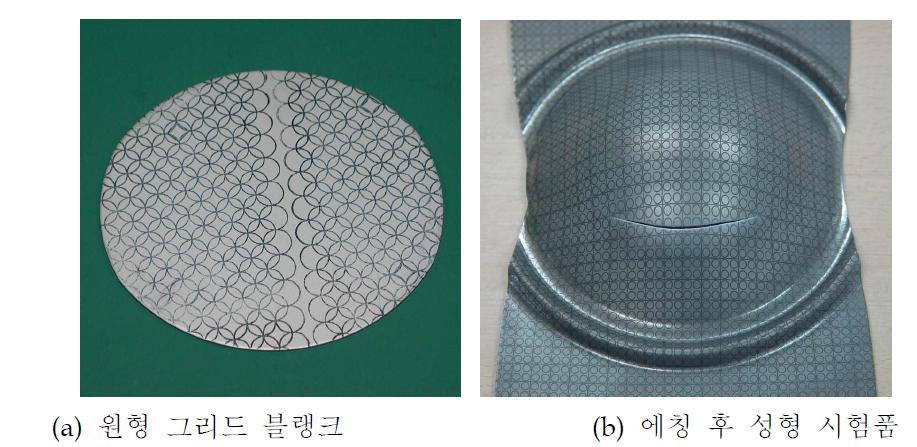 원형 그리드 블랭크와 성형 시험품